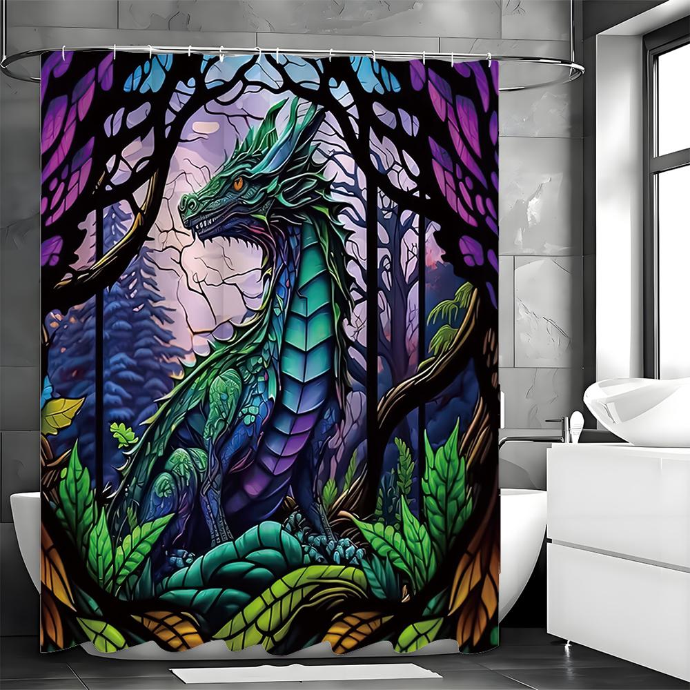 Mystic Dragon Magic Forest Shower Curtain, Bathroom Decorative Shower Curtain, Waterproof Shower Curtain with Hooks