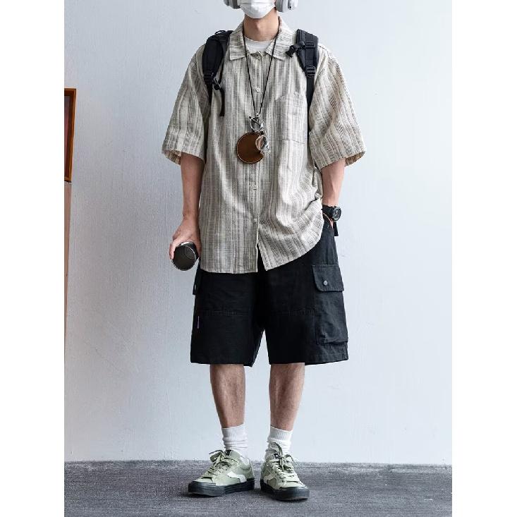 Мужская рубашка с короткими рукавами и буквами в японском стиле Гонконга, свободная рубашка для мужчин и женщин, летняя модная универсальная повседневная куртка