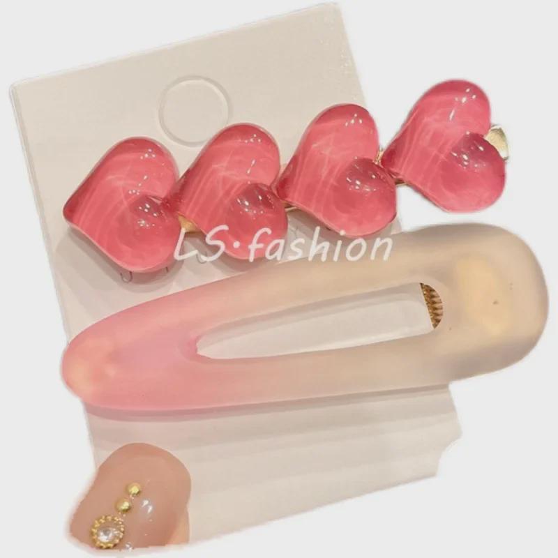 Набор из 2 розовых шпилек в форме сердца — милые и модные боковые зажимы для челки