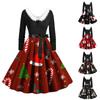 Женское повседневное платье с рождественским принтом и круглым вырезом, пуловер с высокой талией и длинными рукавами