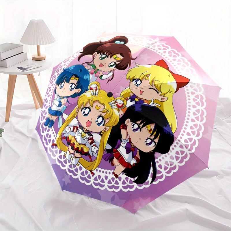 Sailor Moon Chibi Characters StickerUmbrella, Portable 3-Fold Compact Umbrella for Men & Women Gift