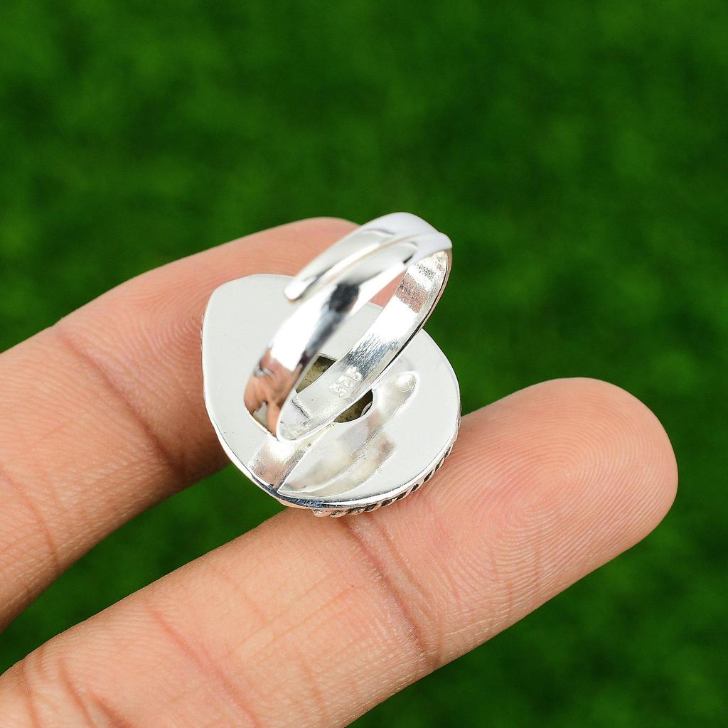 Natural Picture Jasper Gemstone Statement Adjustable Ring 925 Sterling Silver