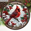 Classic Cardinal Wooden Christmas Sign - Navidad Round Sign for Front Door, Wall Hanging Decor - Ideal Christmas Decoration