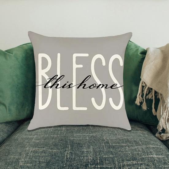 45x45CM Square Pillow Case Natural Plant Fashion Letter Print Modern Zipper Linen