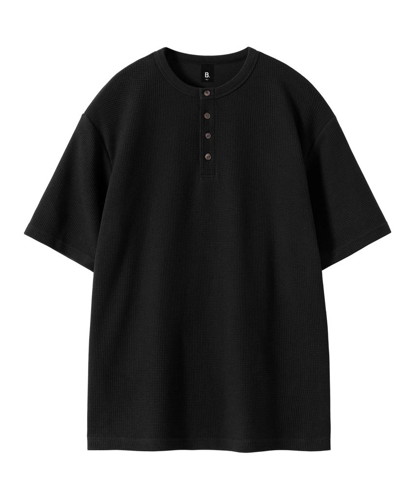 БРЕНСОН (вафельный) Свободная вафельная футболка-henley с коротким рукавом (4 цвета)