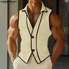 Men Notched Lapel Sleeveless Stitching Casual Thin Vest Waistcoat