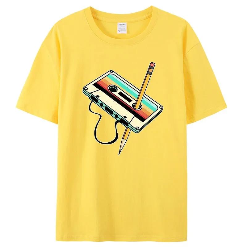 Unisex Short Sleeve 80s Cassette Tape Pencil 1980s Retro Vintage Throwback Music TShirt Unisex Clothing Vintage T Shirt Camisetas