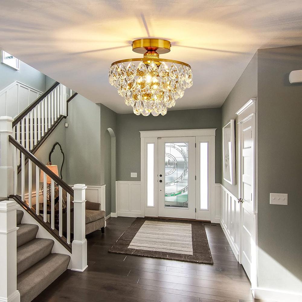 Современный маленький хрустальный потолочный светильник Мини золотая полупотолочная люстра Светильник для прихожей спальни ванной комнаты гардеробной e27