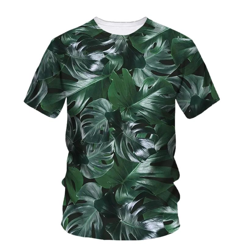 Summer new tropical palm leaf pattern 3D printed T-shirt - Hawaiian style -suitable for both men and women - trendy casual style