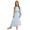 Girls Greek Toga Costume Single Shoulder Tulle Shawl Patchwork Flowy Dress Waistband Ancient Roman Halloween Outfit