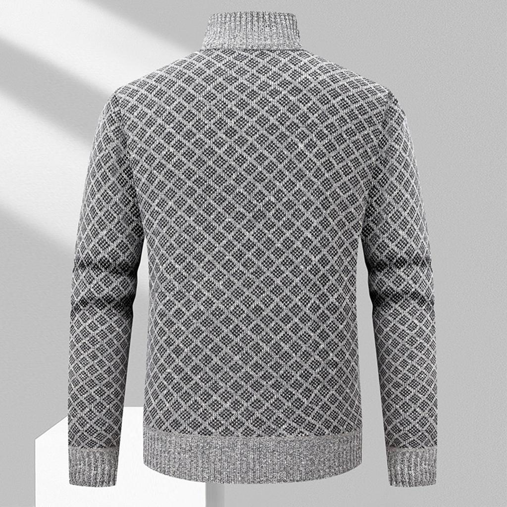 Men's Stand Collar Plus Velvet Thickened Long Sleeve Cardigan Knitted Jacket Men's Warm Sweater