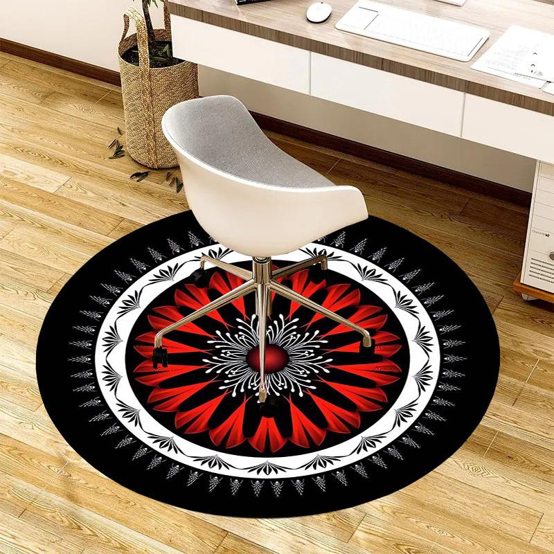 1pc Circular Mandala Design with Red and White Patterns Round carpet, Made of Polyester,Perfect for Decorating Office Chairs, Living Rooms fplt644