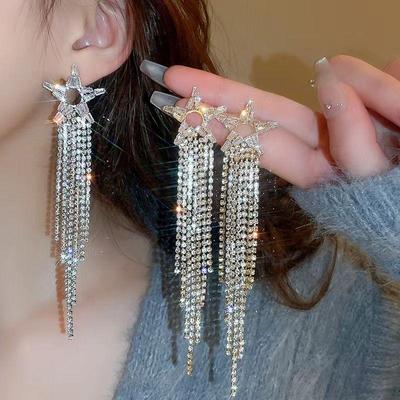 Серьги с кисточками в виде круга и звезды из фианитов Silver Needle - Элегантные и роскошные нишевые аксессуары