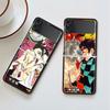 Роскошный чехол для Samsung Galaxy Z Flip 4 3 5G Черные жесткие ПК чехлы для телефона Модная задняя крышка ZFlip Funda Demon Slayer Аниме Чехол