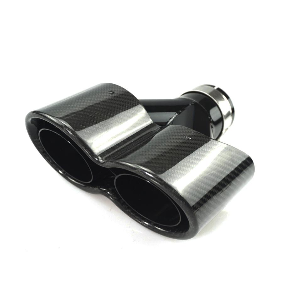 Universal Pair 63mm Inlet 3D Glossy 100% Real Carbon Fiber Car SUV Conjoined Dual Exhaust Pipe Tail Muffler Tip