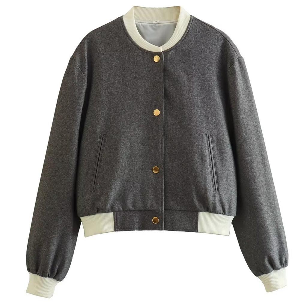 Женская модная куртка на пуговицах с длинными рукавами и контрастной расцветкой