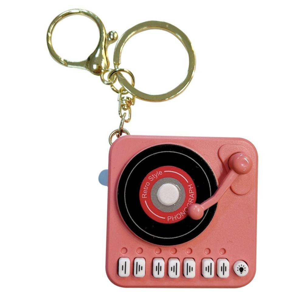 Vintage Music KeyChain with Lights Car Key Rings Cute Record Player Keychain Couple