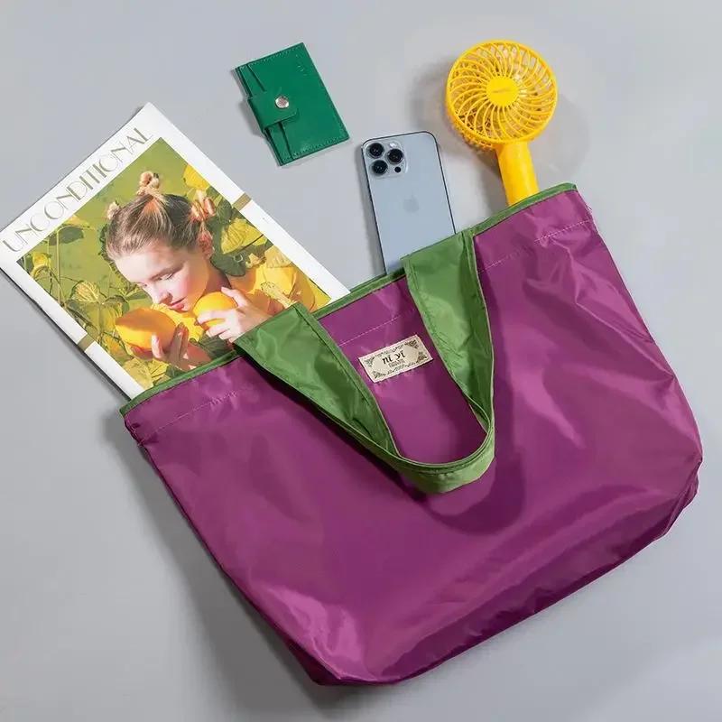 Folding Shopping Bag Large Capacity Waterproof Travel Bags Portable Grocery Shopping Bag with Shoulder Handbag Supermarket Bags
