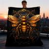 1pc Golden Bee Emblem Throw Blanket Polyester Fiber, Lightweight Flannel, Soft & Warm, All Season Use for Outdoor, Camping Digital Print