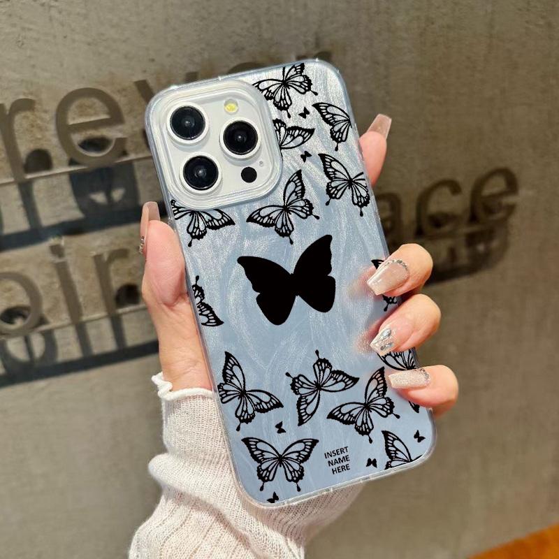 Прозрачный мягкий противоударный чехол с принтом бабочек для iPhone 16 Pro Max 15 14 Pro 13 12 11, блестящая жесткая задняя крышка из поликарбоната с перьями