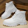 White Mid Top Lace Up Men's Casual Sports Shoes with Thick Soles, Trendy and Versatile New Comfortable Men's Shoes, M Martin Boots