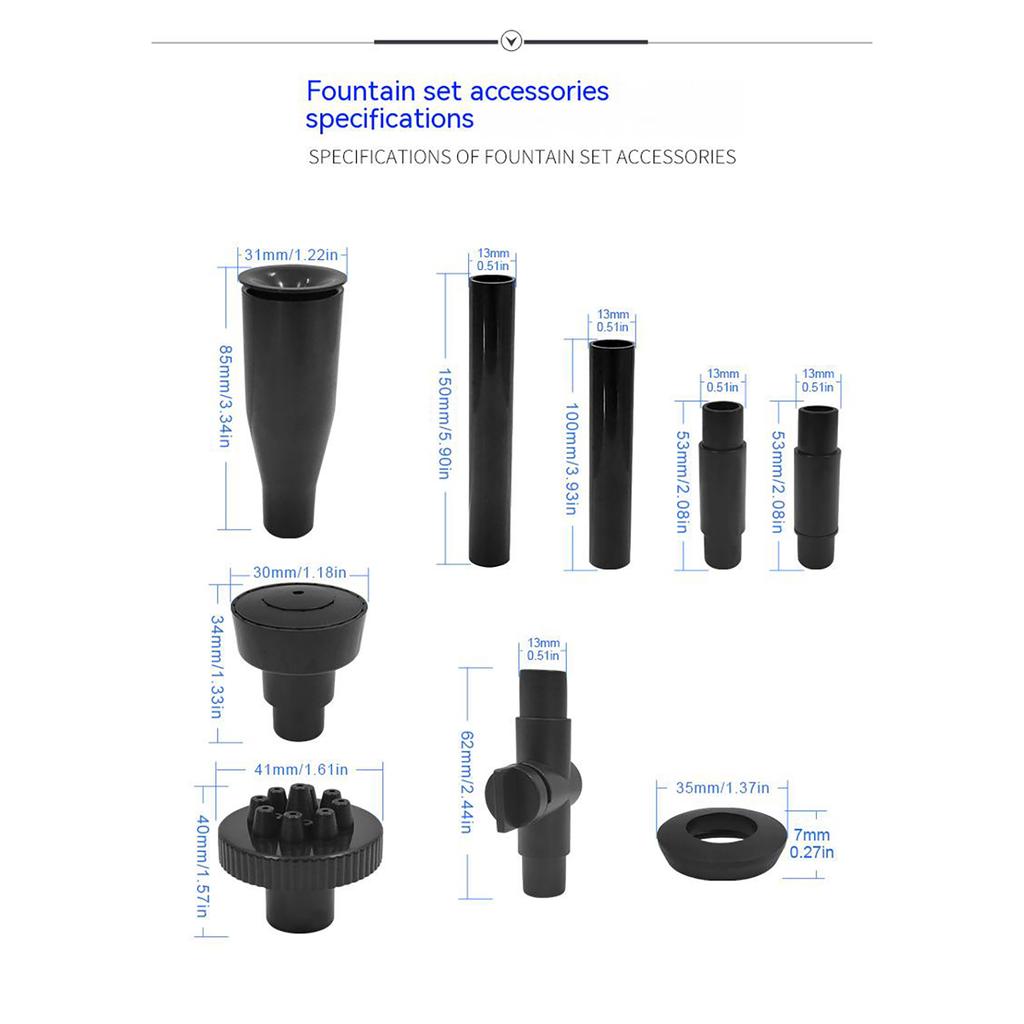 9pcs Fountain Pump Nozzle Set Adjustable Height Waterfall Sprinkler Spray Heads For Submersible Pump