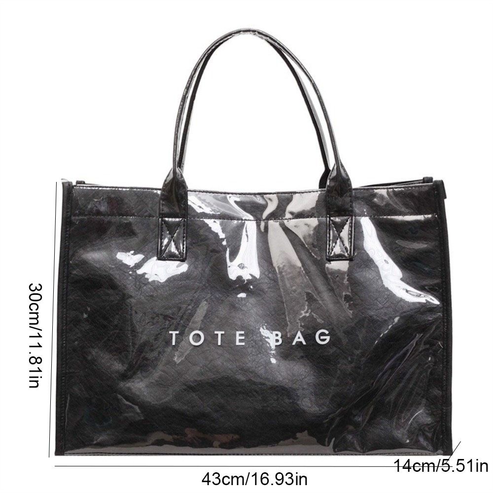 Glossy Transparent Jelly Bag Large Capacity Letter Prints Handbags Fashion PVC Tote Bag Swimming