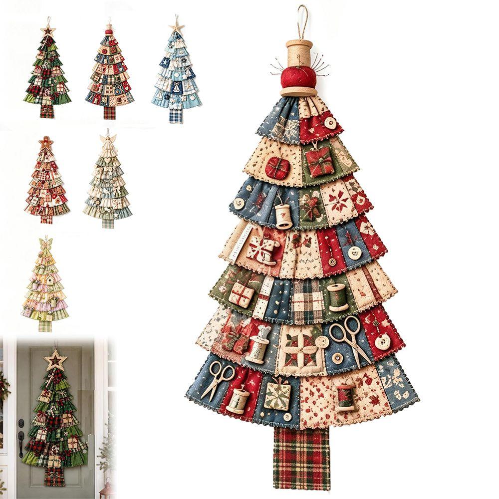 Oversized Patchwork Christmas Tree Door Hanging DIY Quilted Tree Ornament Front Door Decor
