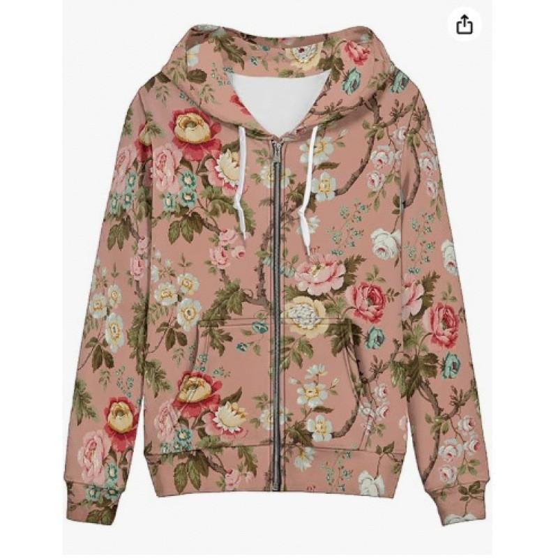 3D Printed Zip-Up Hoodie Women Streetwear Casual Sweatshirt