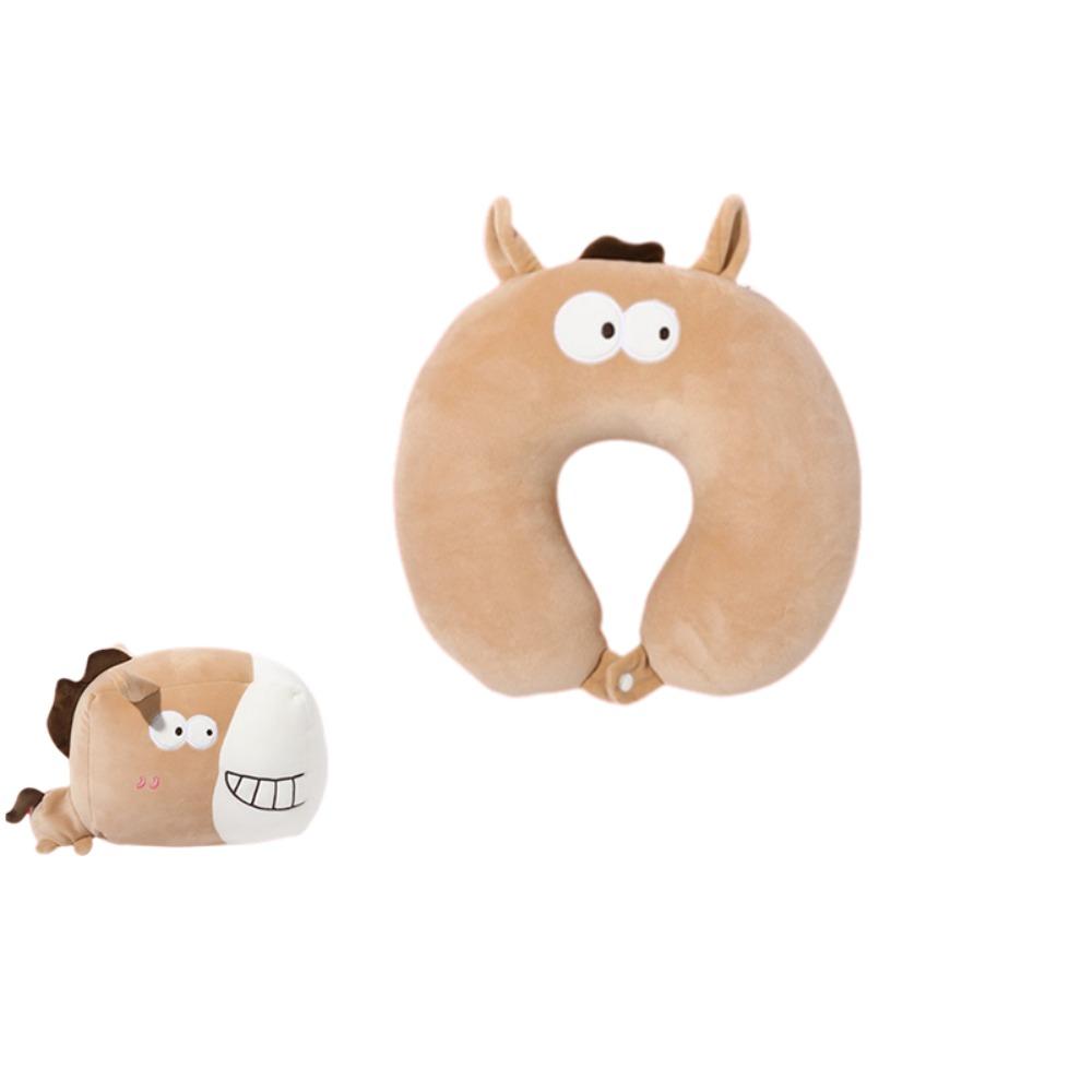 Универсальная подушка-трансформер 2 в 1 в форме лошади, U-образная, приятная на ощупь, для офиса и отдыха, а также подушка для сна с мультяшным рисунком и частицами пены, идеально подходит для деловых поездок.