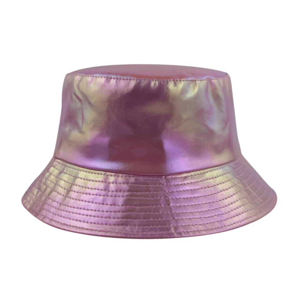 Leather Luminous Bucket Hat Wide Brim Shiny Sun Cap Unisex Laser Rainbow Fisherman Hat  Sunshade