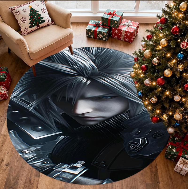 Final Fantasy Pattern Round Rug, Indoor/Outdoor Mat, for Picnic, Gameroom, Bedroom, Office, Living Room, Home Decor Carpet, Birthday Gift