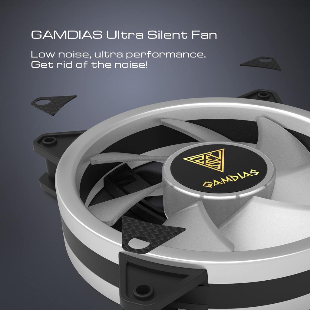 GAMDIAS 120mm ARGB Computer Case Fan 5 Pack Addressable RGB Case Fan Hub with Remote Control Supports Up to 8 Fans 2 Strips Motherboard Sync 56CFM