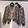 Knit Sweater Tops Women Autumn Casual Outer Cardigan V-Neck Sweater Women Vintage Loose Long Sleeve Jacket