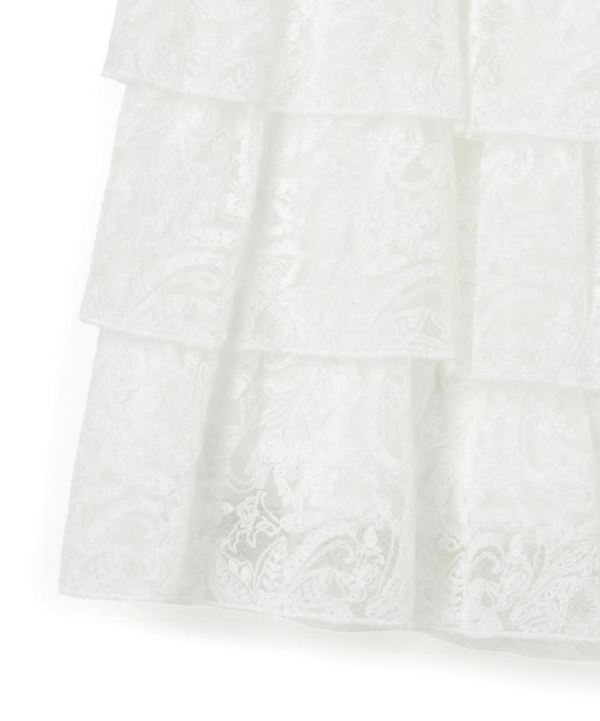 PENFIELD Embroidered Lace Long Tiered Skirt White_Fs2Ws37F