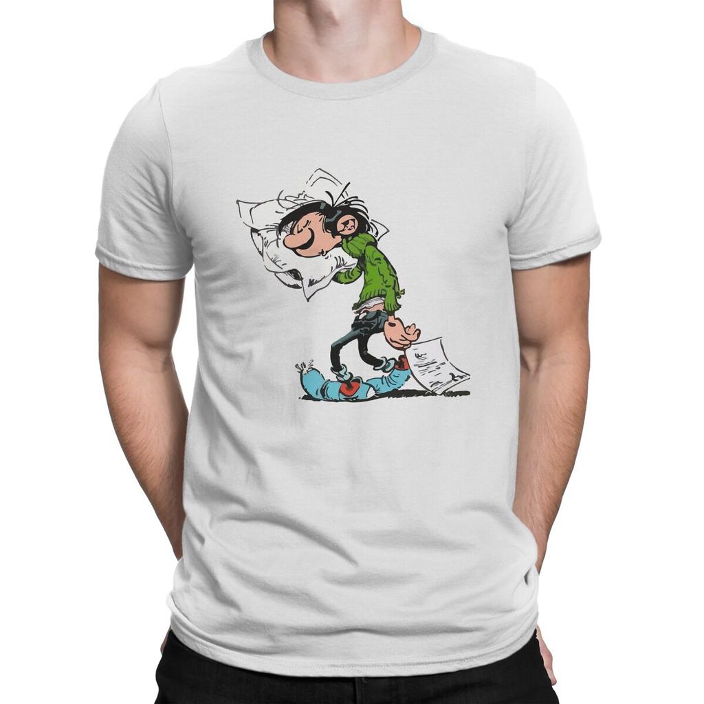 Gaston Lagaffe Comics Creative Tshirt For Unisex Big Ben With Pillow Round Collar Pure Cotton T Shirt Hip Hop Gift Clothes Tops