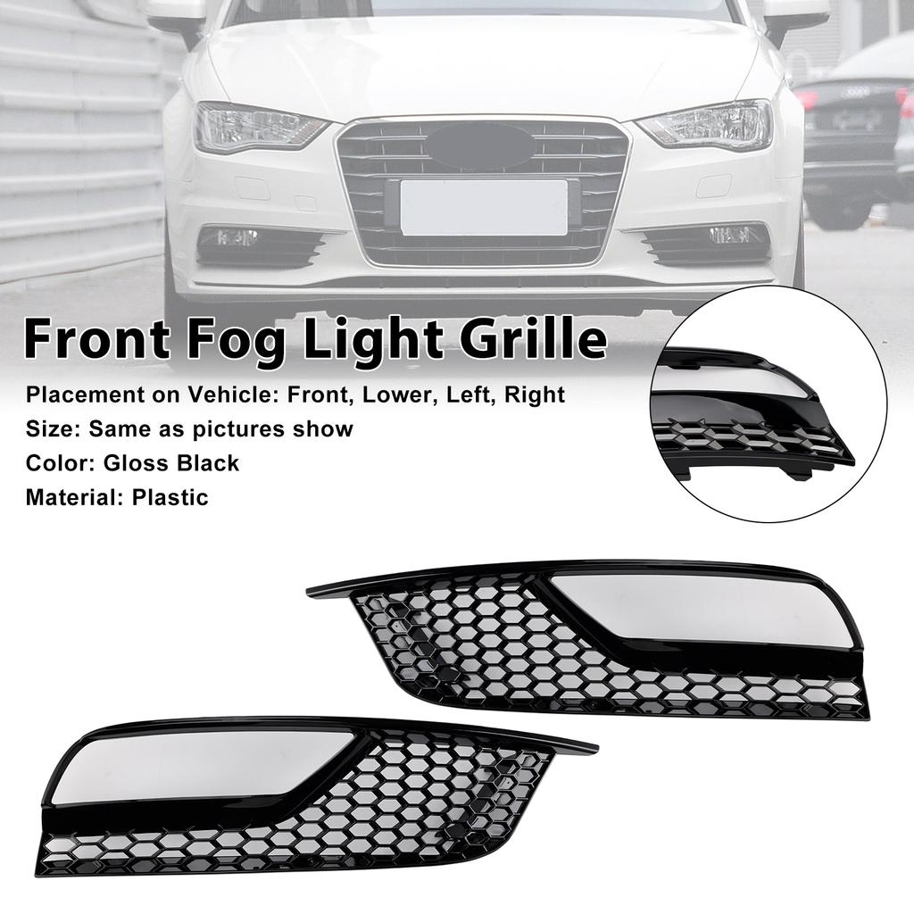 Gloss Black Front Fog Light Grill Covers 8V5807681A9B9 8V5807682A9B9 Fit A3 8V Sedan 2013-2016
