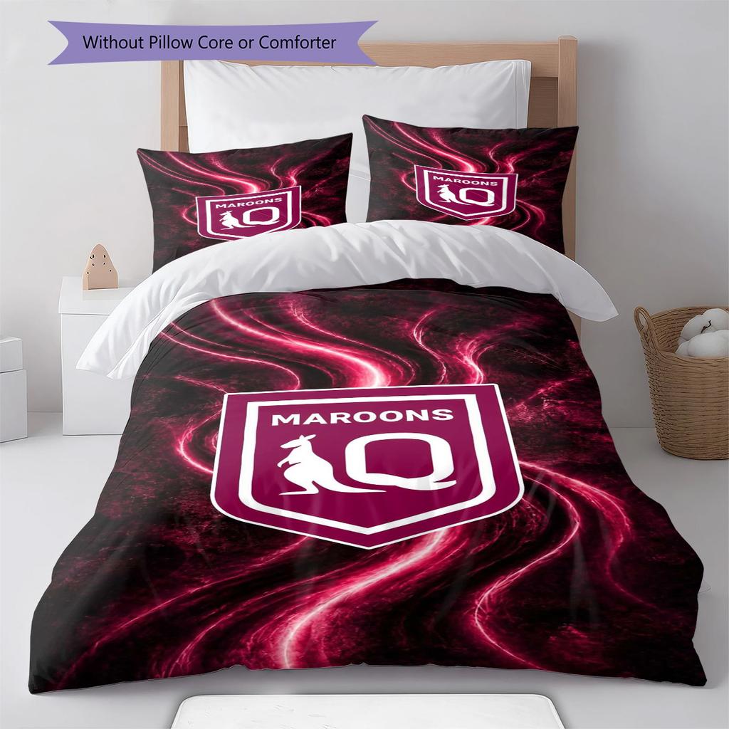 Maroons Pattern Bedding Set Quilt Cover Pillowcase Home Decor Gift (1 * duvet cover + 2 * pillowcase, without core)