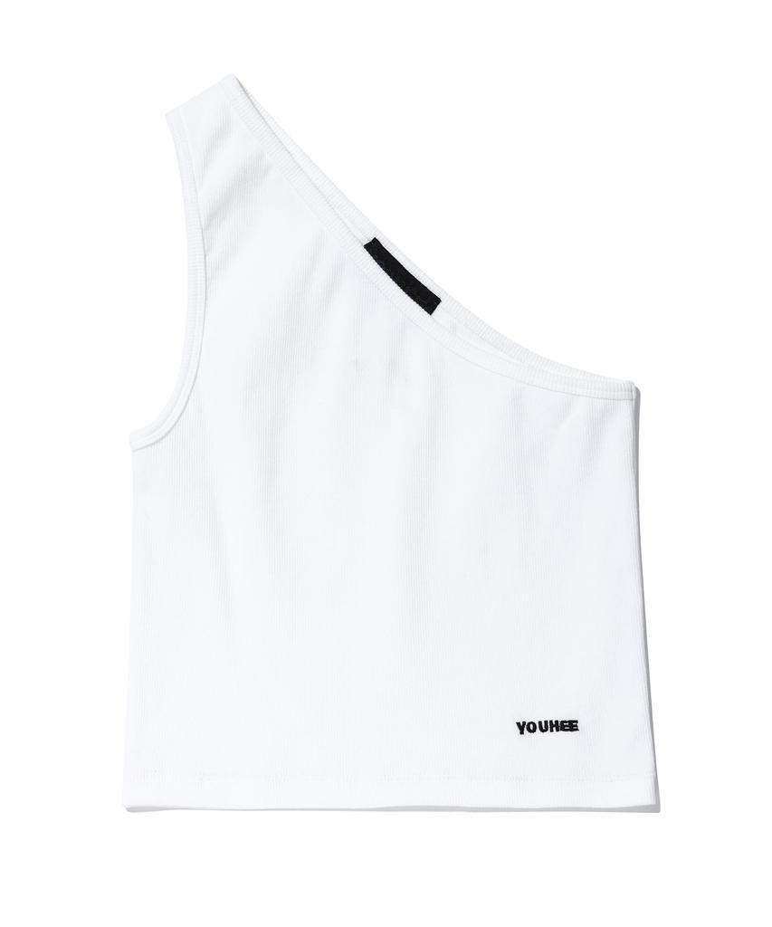 YOUHEE One Shoulder Logo Sleeveless White