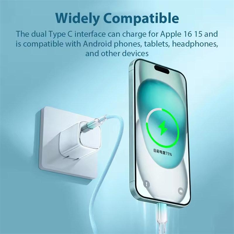 Кабель Type C - Type C с цветной оплеткой для супербыстрой зарядки 60 Вт для Apple iPhone 15 16 Samsung S24 S23 Oneplus Xiaomi 14 HuaWei PD Быстрая зарядка