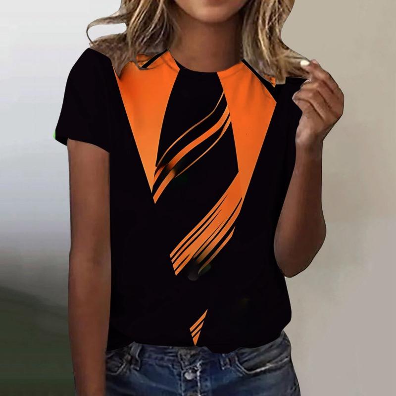 Женские футболки Летняя одежда 3D-печать Круглый вырез Короткий рукав Топы Уличная одежда Одежда оверсайз Свободные женские футболки