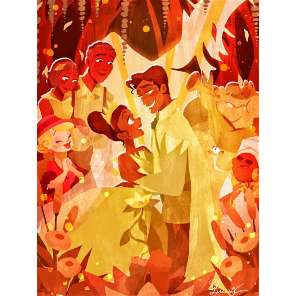 Disney 5D DIY Diamond Painting Tiana and Navin Wedding Illustration Embroidered Mosaic Cross Stitch Home Decor Gifts and Crafts
