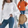 Women's Keyhole V-Neck Pullover with Puff Sleeves Solid Color Casual Knit Sweater