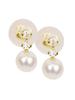 18k Gold Freshwater Pearl Earrings with Cubic June Sa463 [Four-Leaf Clover] Zirconia, Birthstone, Women's