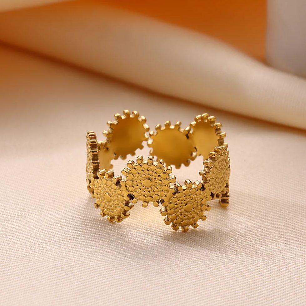 Кольца с дизайном шестеренок из нержавеющей стали для женщин, с покрытием из 18-каратного золота, геометрические шестеренки, регулируемое кольцо, свадебный рождественский ювелирный подарок