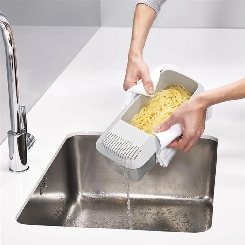 WIKHOSTAR Microwave Noodles Pasta Cooker with Strainer Eco-Friendly Plastic Spaghetti Vegetable Steamer Dishwasher Kitchen Accessories