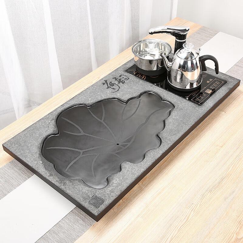 Buddha Design Black Gold Stone Tea Tray Set