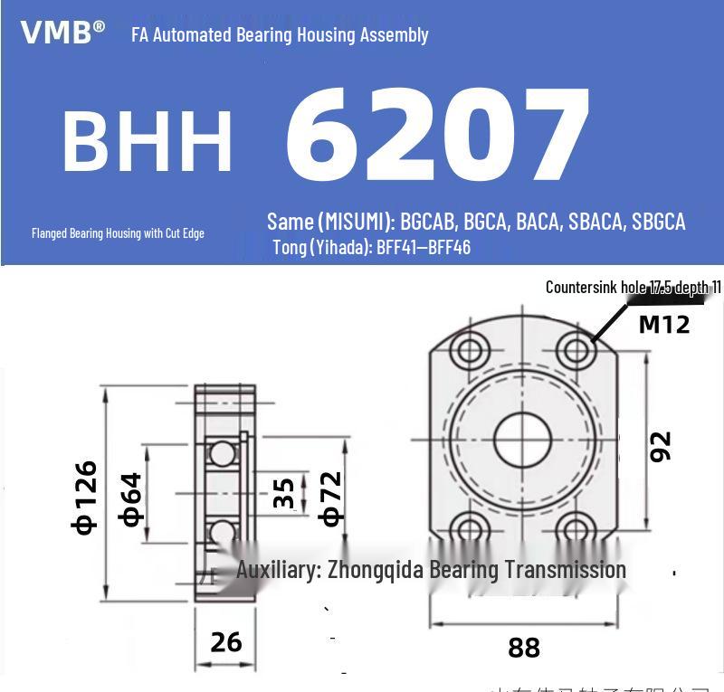 BHH BFF43 Double-Sided Flange Bearing Mount with Snap Ring - Single Bearing Block Assembly