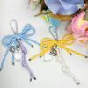 Colorful Knitted Heart Bow Keyring Phone Bag Charm with PU Cord