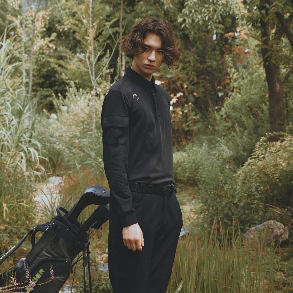 CHALLENGER Men'S Pocket Detail Collared Long Sleeve T-Shirt Black